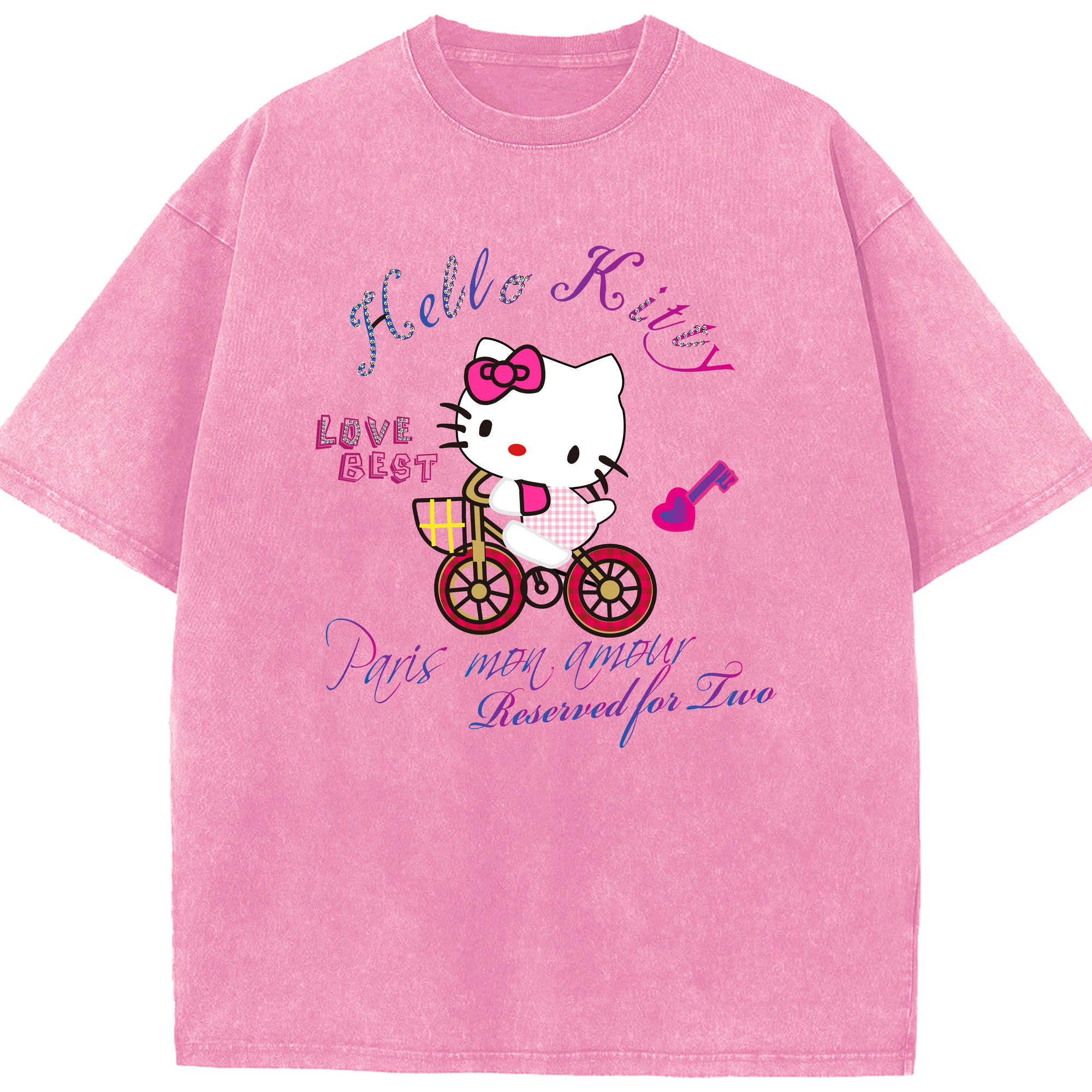（画像用） Hello Kitty ハローキティ 綿100% ヴィンテージ風 半袖Tシャツ（フロントプリント）